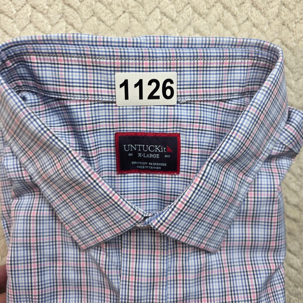 UNTUCKit Mens XL Long Sleeve‎ Plaid Button Down Shirt Blue Pink Stretch - Picture 7 of 7
